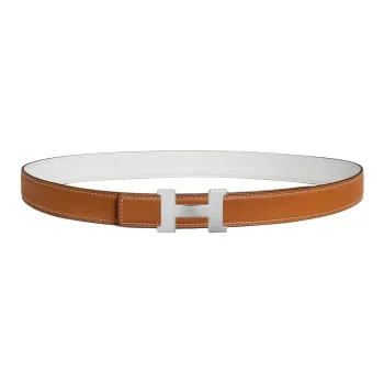 HERMES Calfskin Palladium Plated Leather Belts Women's White Width 2.4CM
