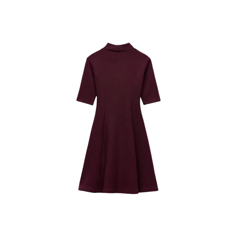 ZARA Short-Sleeved Dresses Women's Burgundy Red-1