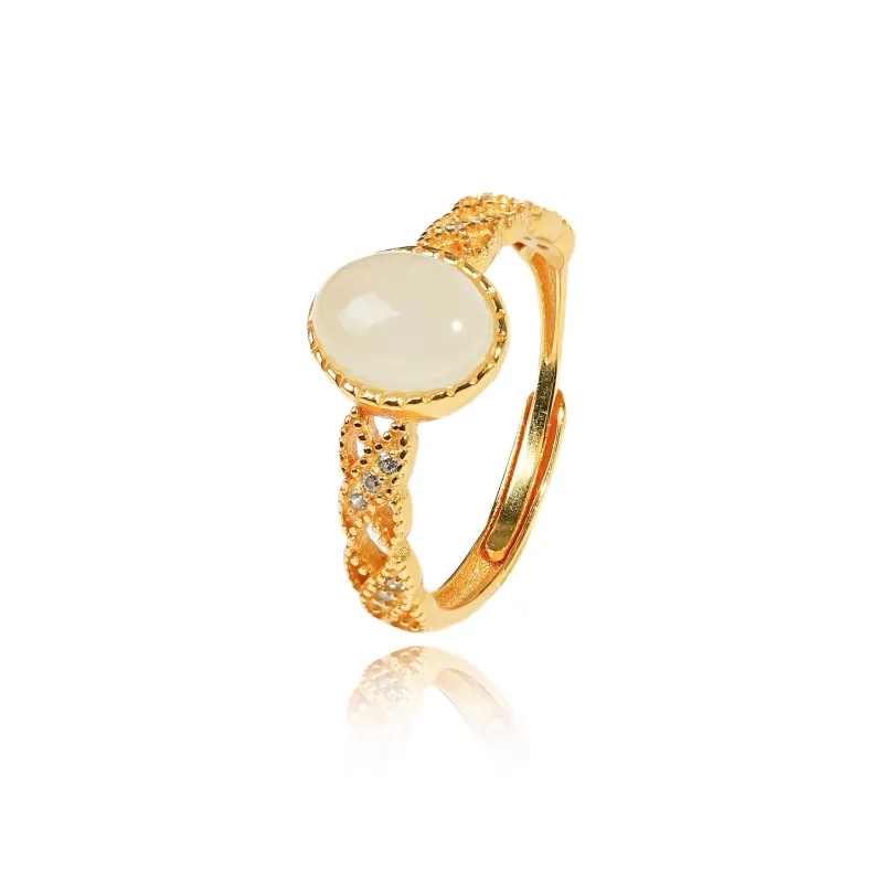 CUIYOUSHIJIA Hetian Jade Rings Pale Greenish White Jade Women's-0