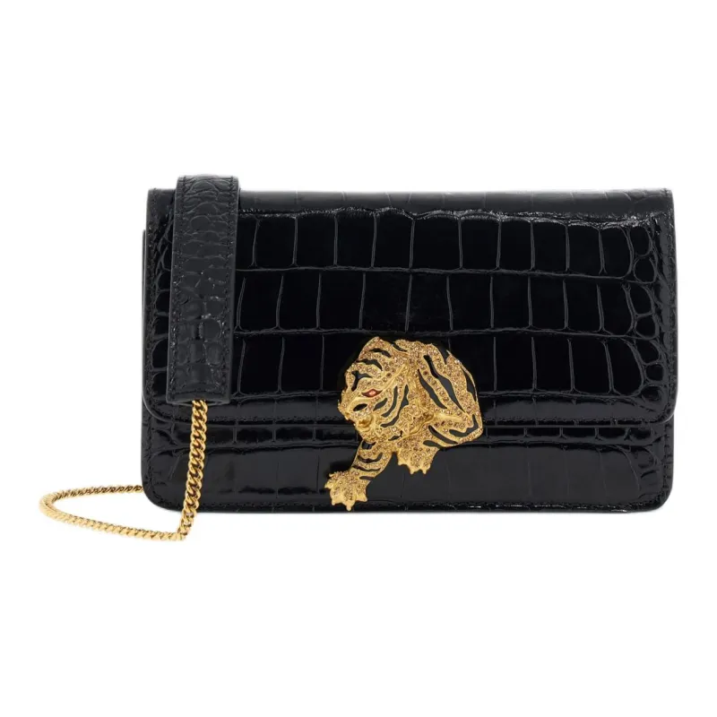 Roberto Cavalli Leather Crossbody Bag Shoulder Bag Women's Black-0