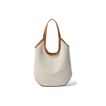 Omentar Fabric With Top Grain Cow Leather Shoulder Bag Regular Women's Canvas White/Denim Blue