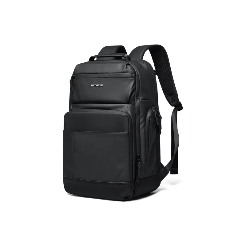 SEPTWOLVES PVC Students Backpack Laptop Backpack Travel Bag QPL Unisex Black-8