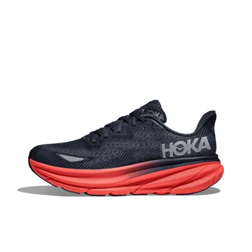HOKA ONE ONE Clifton 9 Slip-Resistant Breathable Low-Top Casual Running Shoes Men's Black Red