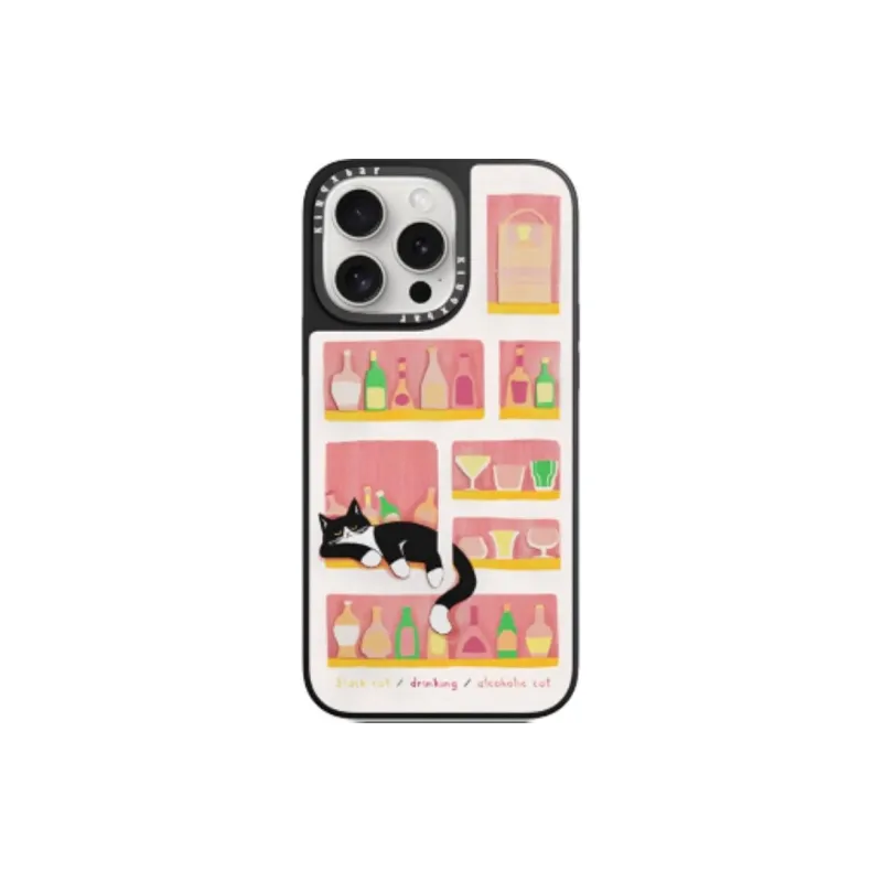Kingxbar TPU Material Wine Cabinet Cat Phone Cases Compatible With IPhone 14/15 Collection Vintage Inspired-1