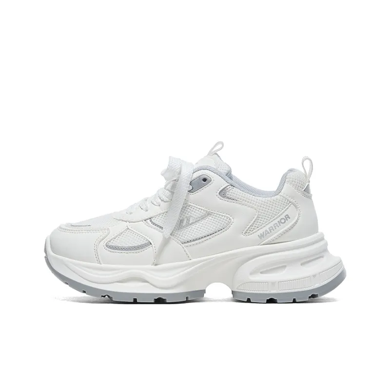 Warrior Anti-Slip And Wear-Resistant Breathable Low-Top Chunky Sneakers Women's White Silver-0