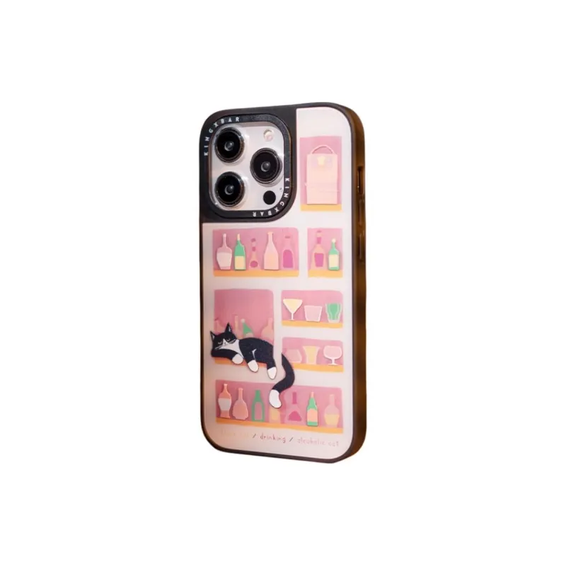 Kingxbar TPU Material Wine Cabinet Cat Phone Cases Compatible With IPhone 14/15 Collection Vintage Inspired-2