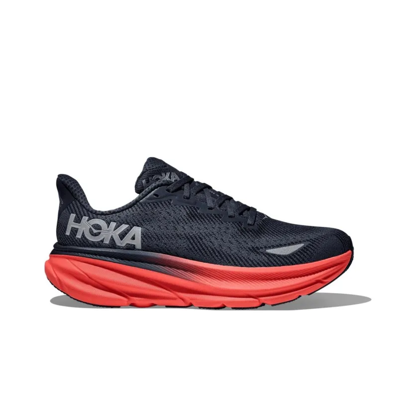 HOKA ONE ONE Clifton 9 Slip-Resistant Breathable Low-Top Casual Running Shoes Men's Black Red-1