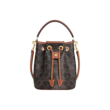 CELINE Cow Leather Bucket Bag, Shoulder Bag, Crossbody Bag, Handbag Women's Tan