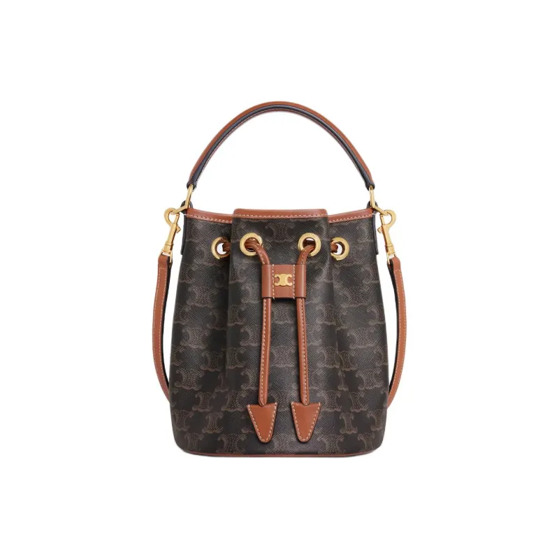 CELINE Cow Leather Bucket Bag, Shoulder Bag, Crossbody Bag, Handbag Women's Tan-0