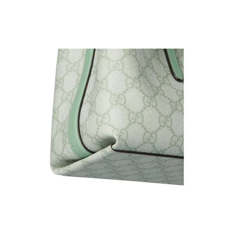 GUCCI GG Emblem Leather Tote Bag, Shopping Bag, Shoulder Bag, Crossbody Bag, Handbag Trumpets Women's Gray Green-5