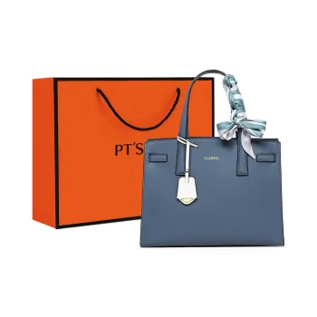 PT'SON Cow Leather Tote Handbag Shoulder Bag Crossbody Bag Regular Women's Gray Blue