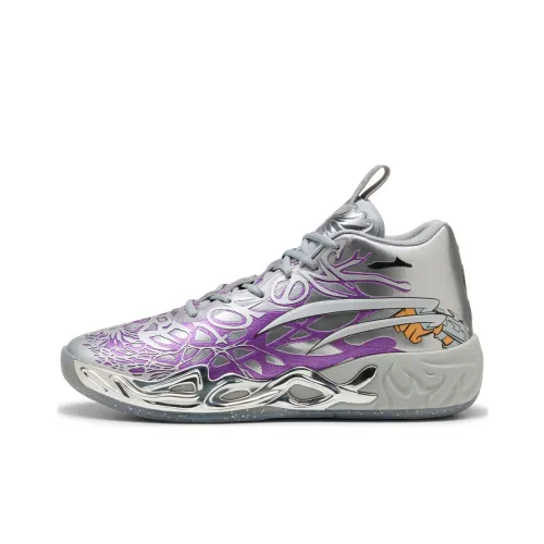The Teenage Mutant Ninja Turtles x PUMA MB.04 Anti Slip Wear Resistant Mid Top Basketball Shoes Men's Silver Purple