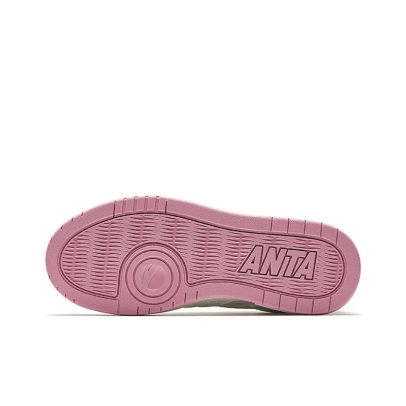 Anta BaiChuan Slip Resistant Lightweight Height Increasing Low Top Skateboard Shoes Women's White Pink-4