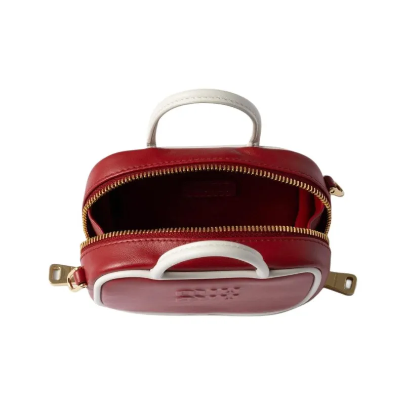 MIU MIU Beau Calfskin Shoulder Bag Crossbody Bag Handbag Women's Red & White-3