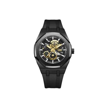 Lee Wrist Watch Automatic Mechanical Movement Silicone Strap 44MM Black Dial Men's Watches Classic Box