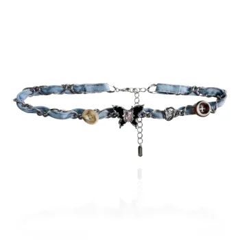KEYS VIA Copper Alloy Synthetic Cubic Zirconia Fabric Fabric Necklace Collarbone Chain Women's