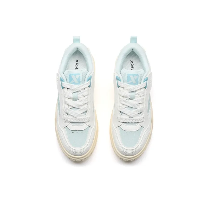 XTEP Anti Slip And Wear Resistant Coverage Low Top Skateboard Shoes Women's Sail White Moonlit Blue-3