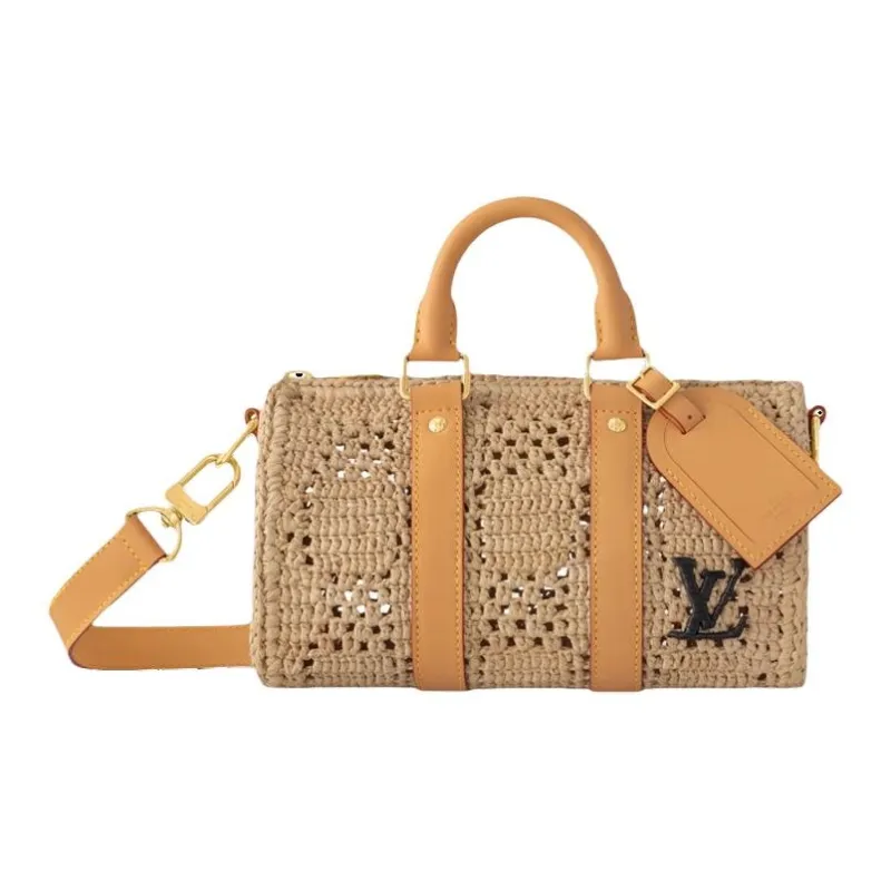 LOUIS VUITTON Keepall Bandouliere 25 Damier Raffia Natural Beige-0