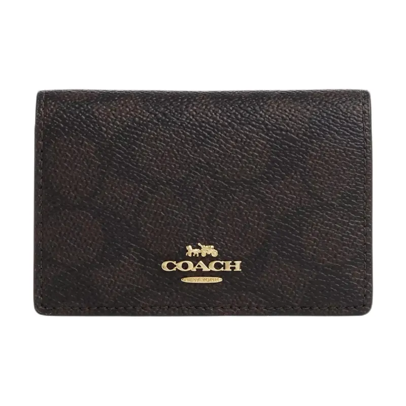 COACH Coated Canvas Card Holder Mini Women's Walnut Wood & Black-0