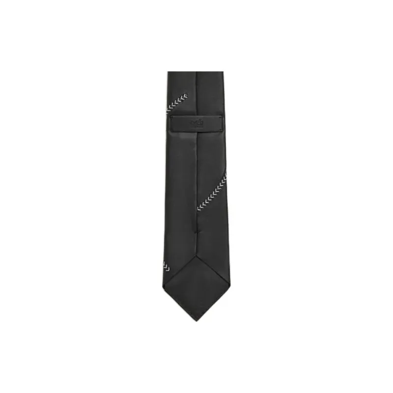 HERMES Wool Leather Ties Men's Black-0
