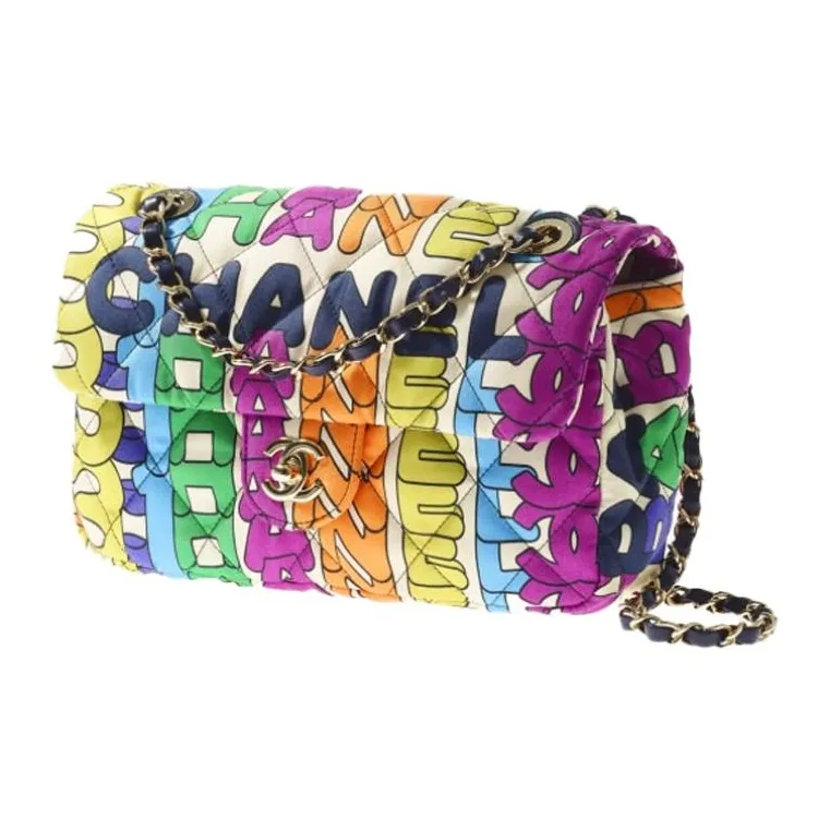 CHANEL 21K Winter Gold Metal Printed Fabric Flap Bag, Handbag, Shoulder Bag, Crossbody Bag Women's Multicolor-1