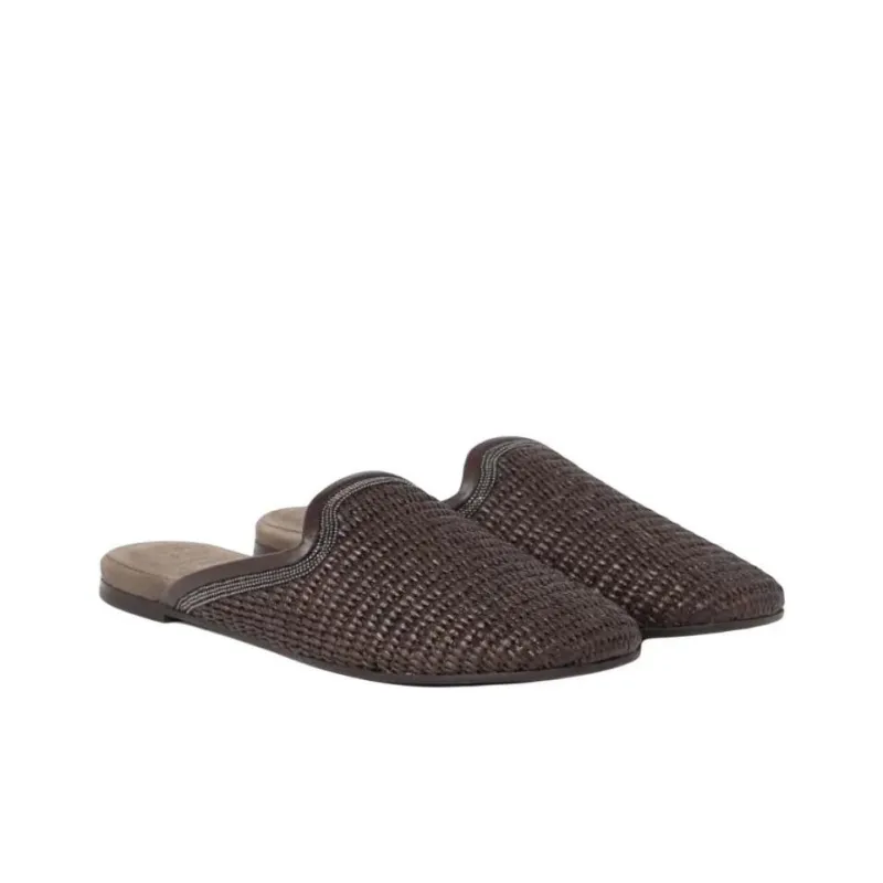 Brunello Cucinelli Monili embellished Raffia Slippers Women's-2