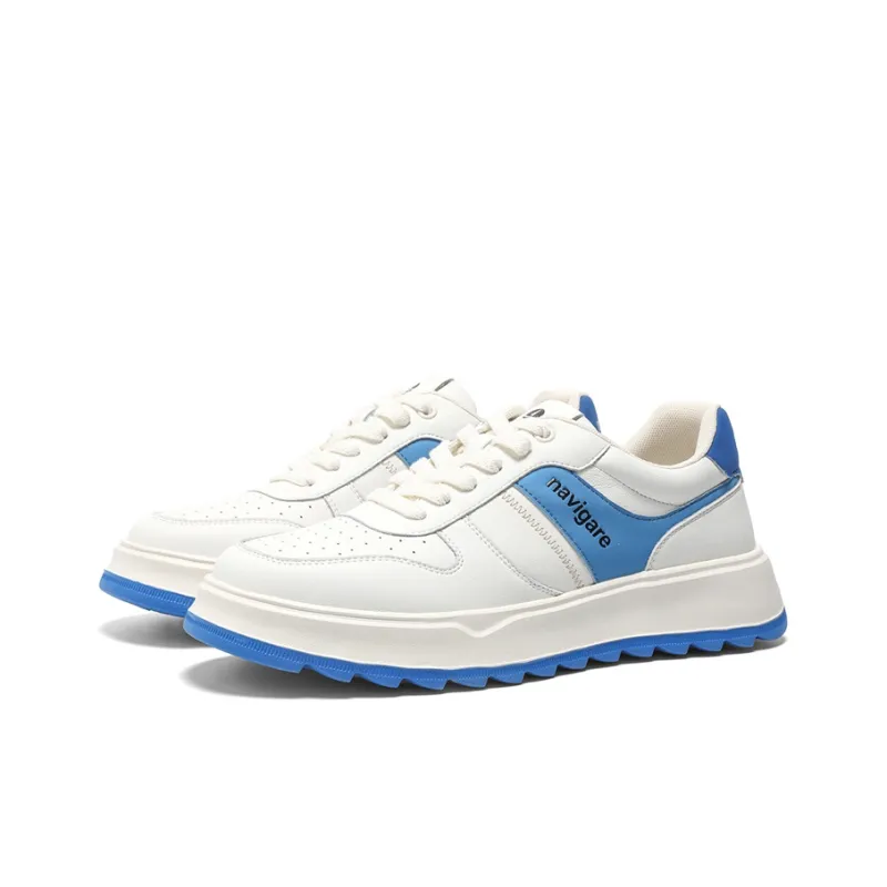 NAVIGARE Small Sailboats Lightweight Height Increasing Low-Top Casual Shoes Men's White Blue-2