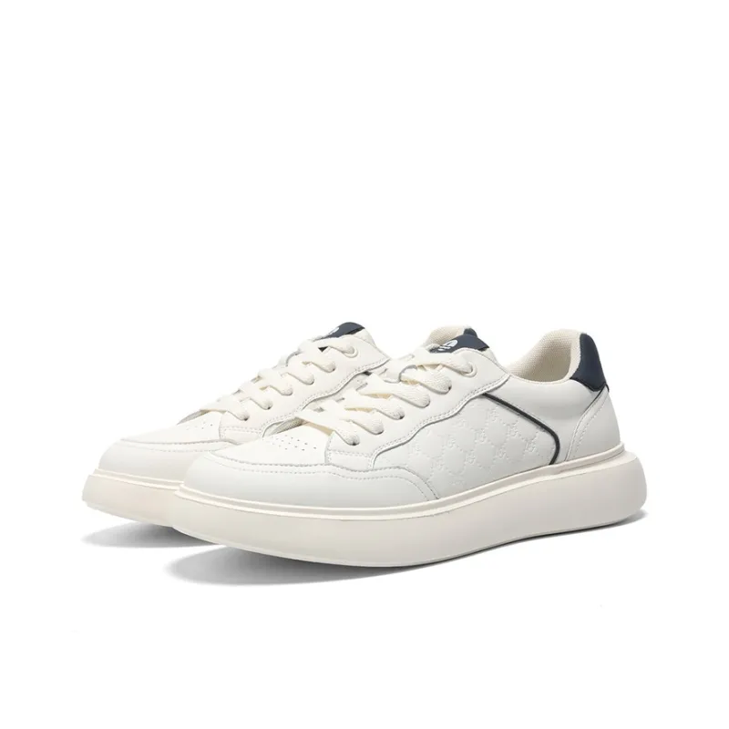 NAVIGARE Small Sailboats Height Increasing Low-Top Skateboard Shoes Men's White Blue-2