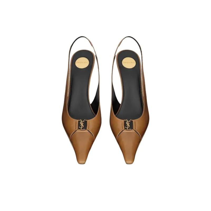 SAINT LAURENT Babylone Slim Heel High Heels 9cm Women's Brown-3