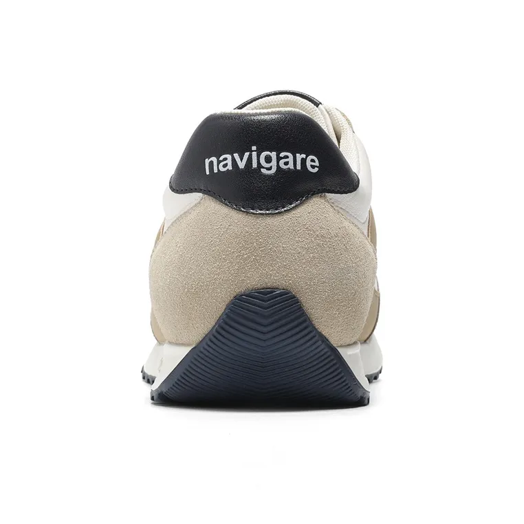 NAVIGARE Small Sailboats Lightweight Height Increasing Low-Top Casual Shoes Men's White/Camel/Blue-3