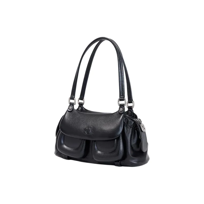 KUNOGIGI Cow Leather One Shoulder Handbags Unisex Black-0