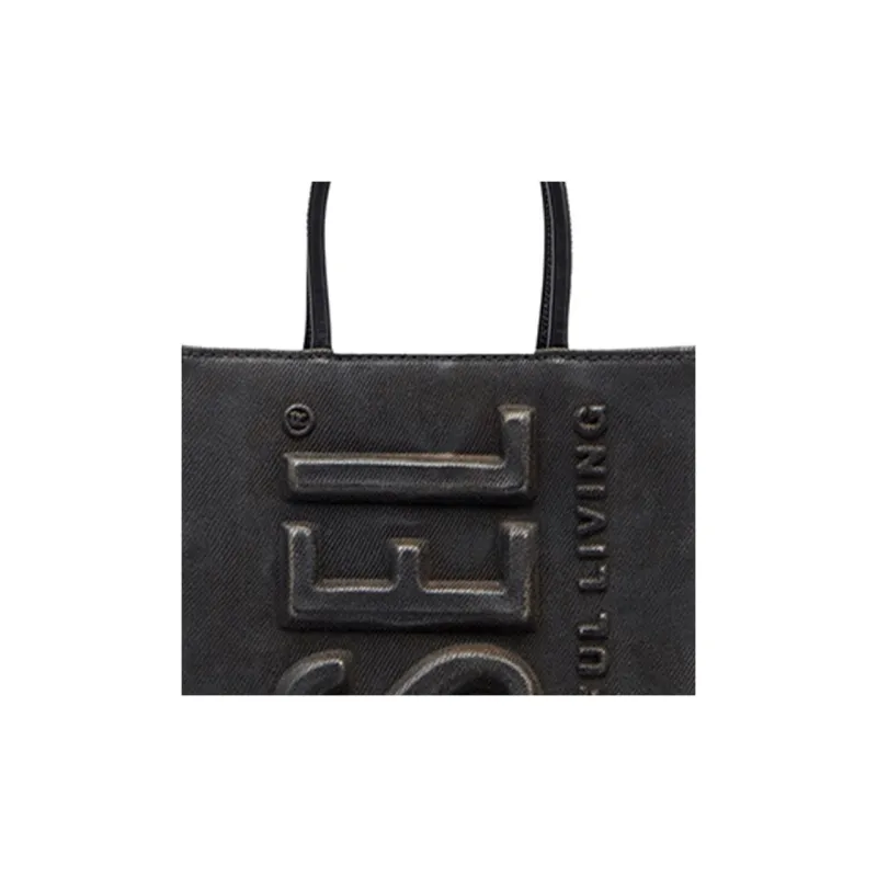 DIESEL Cotton Tote Bag, Shopping Bag, Shoulder Bag, Handbag Men's Black-5