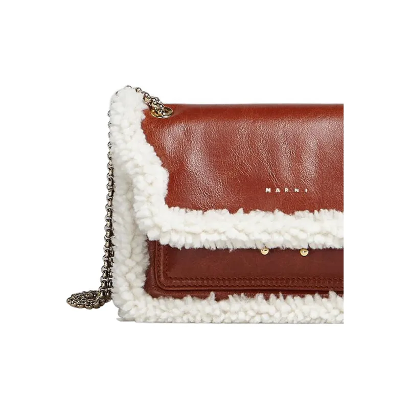 MARNI Trunk Calfskin With Lambswool Trim Envelope Bag, Crossbody Bag, One Shoulder Bag Women's-4