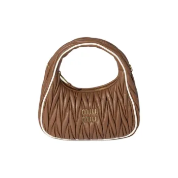 MIU MIU Wander Series Nappa Leather Shoulder Bag, Crossbody Bag, Handbag Women's Cognac & White