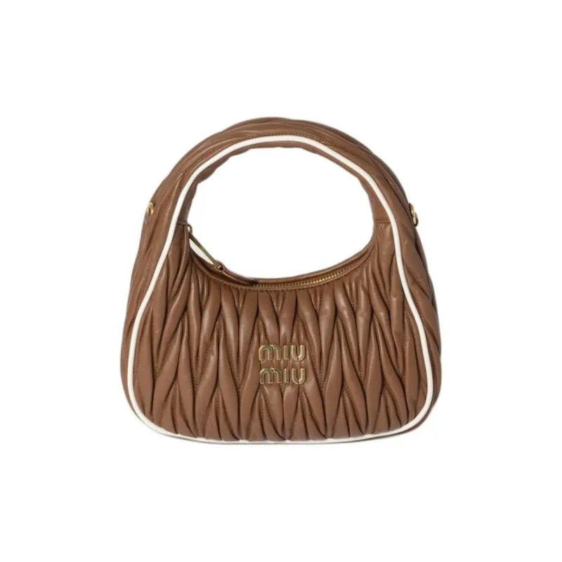 MIU MIU Wander Series Nappa Leather Shoulder Bag, Crossbody Bag, Handbag Women's Cognac & White-0