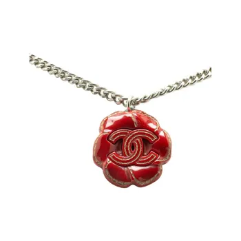 CHANEL 2005 Resin Cc Camellia Charm Necklace Costume Necklace