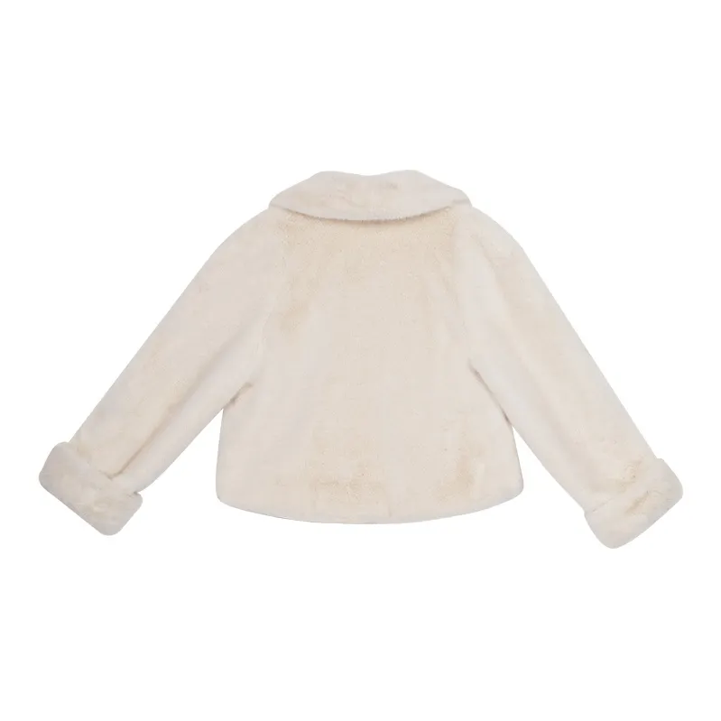 YICHENGFENGXU Velvet feel Coat Women's Ecru Faux Fur Top-1
