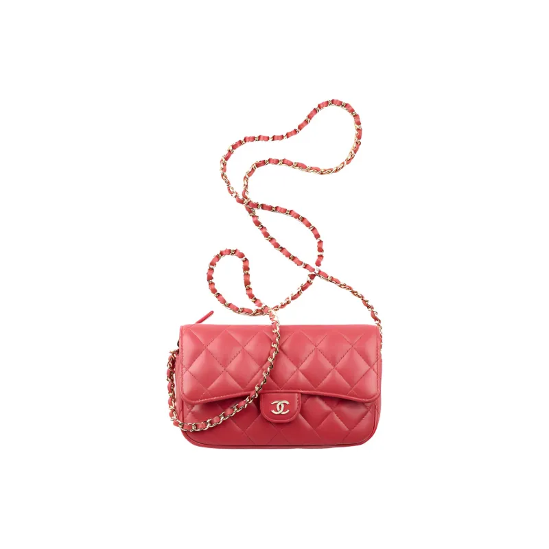 CHANEL Sheepskin And Gold Metal Crossbody Bags Women's Red-0