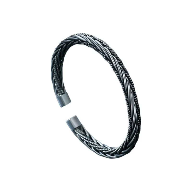 YUDIAN 999 Fine Silver Bangles Men's-0