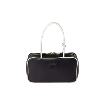 MIU MIU Beau Leather Handbag Shoulder Bag Women's Black & White