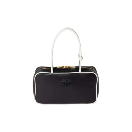 MIU MIU Beau Leather Handbag Shoulder Bag Women's Black & White