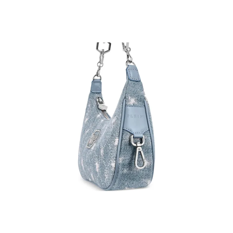 PHILIPP PLEIN Monogram Distressed Denim Shoulder Bag-1