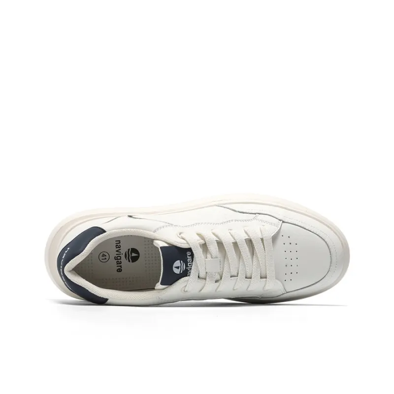 NAVIGARE Small Sailboats Height Increasing Low-Top Skateboard Shoes Men's White Blue-3