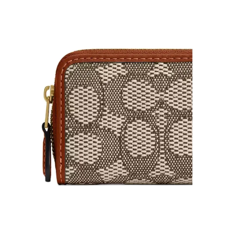 COACH Essential Jacquard With Leather Card Holder Small Size Women's Brass & Cocoa Polished Amber-3