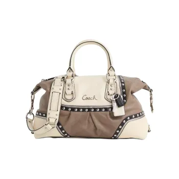 COACH Leather Shoulder Bag Crossbody Bag Handbag Large Size Women's Silver Gray Multicolor