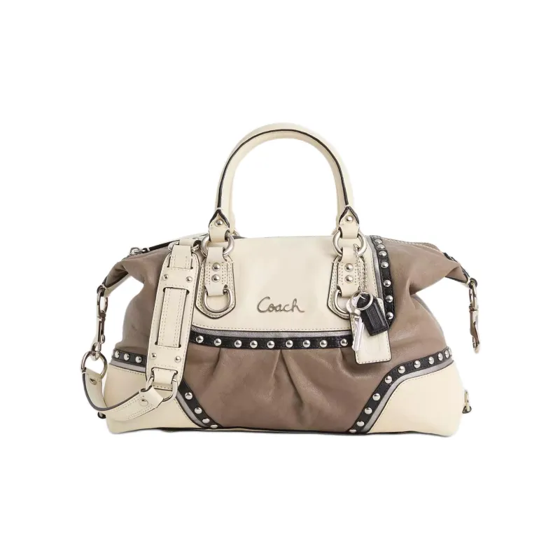 COACH Leather Shoulder Bag Crossbody Bag Handbag Large Size Women's Silver Gray Multicolor-0