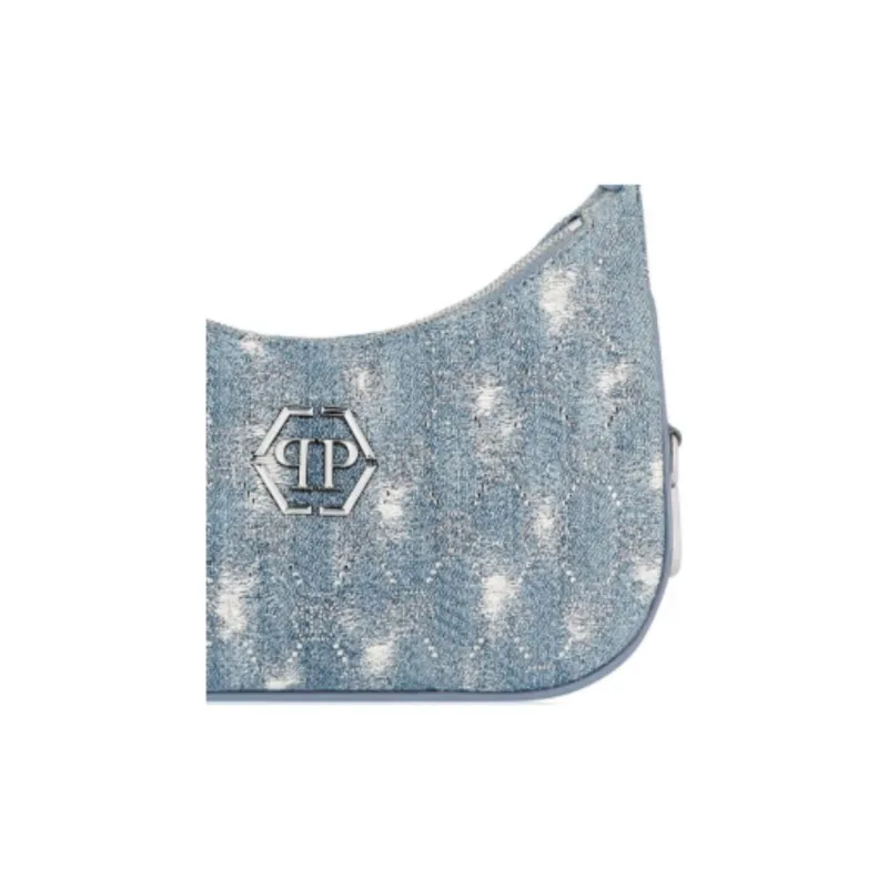 PHILIPP PLEIN Monogram Distressed Denim Shoulder Bag-4
