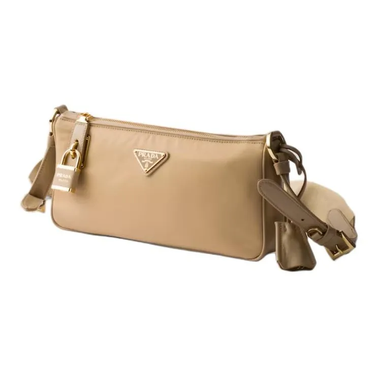 PRADA Recycled Polyamide Shoulder Bag Trumpets Women's Camel-1