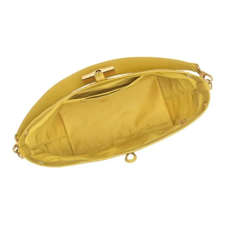 LONGCHAMP Le Roseau Calfskin Shoulder Bag Women's Ginger Yellow-3