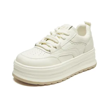 JOSINY Spring Fashion Petite Height Increasing 6cm White Sneakers Low Top Casual Shoes Women's Ecru